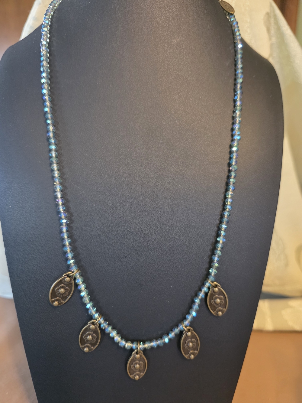 #245 Plunder Blue Aurora Crystal Necklace with Brass Charms